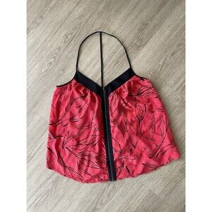 Silence+Noise Women’s T-Back Tank Top Zip Front 100% Silk Comisole Size L